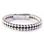 Leren heren armband, met zwart-wit patroon